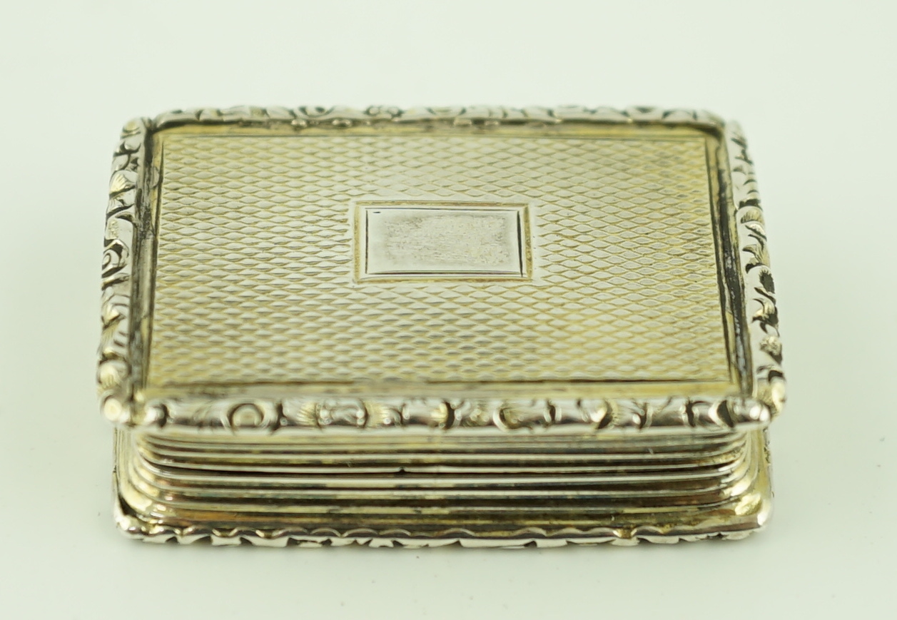 A William IV engine turned silver gilt rectangular vinaigrette, by Joseph Wilmore